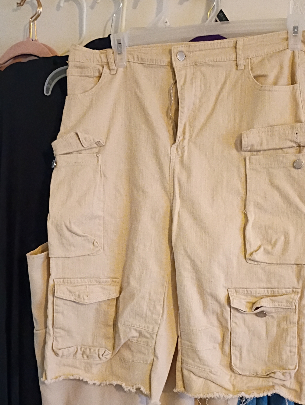 Women's Light Yellow Cargo Capris Classic Utility Style